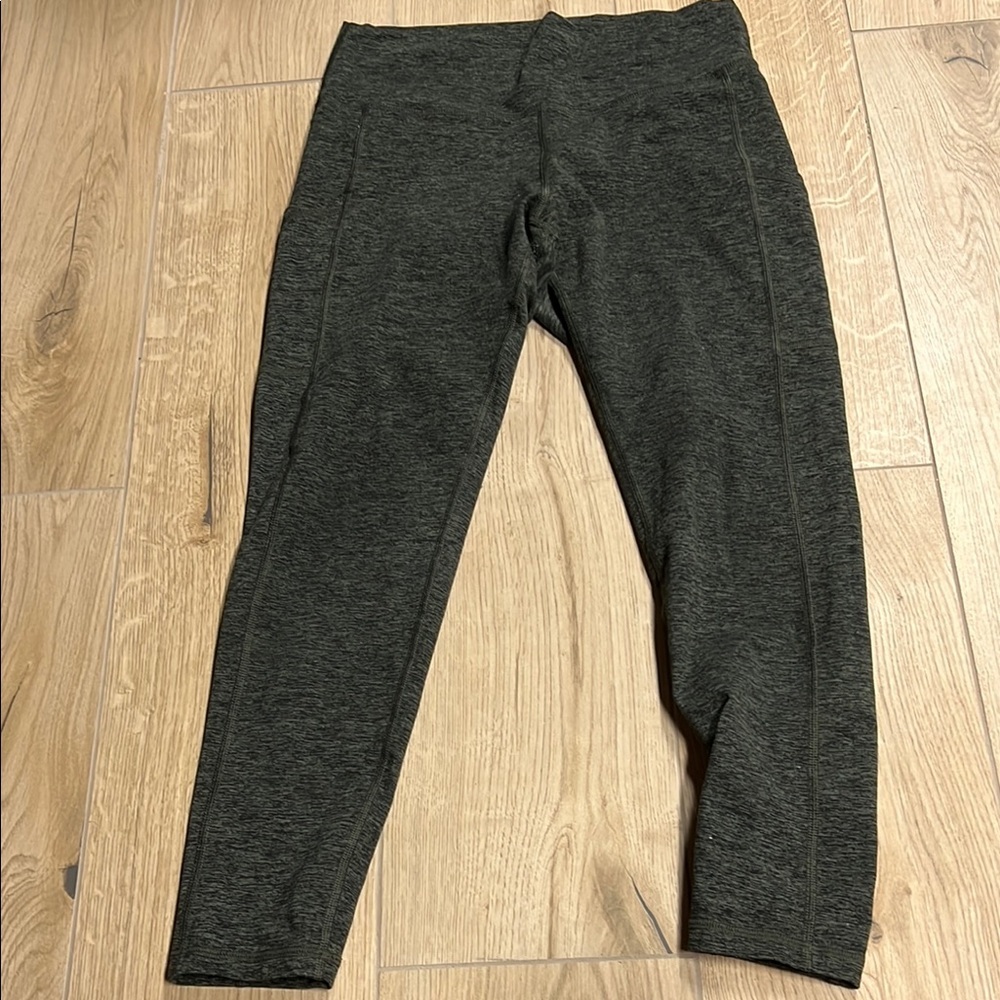 Aerie‎ The Hugger Heathered Dark Green Leggings with Wide Waistband